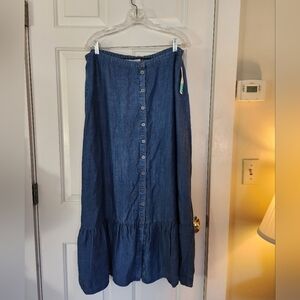 Daniel Rainn Denim Ruffle Maxi Skirt NWT Size Xl Cottage Country Prairie